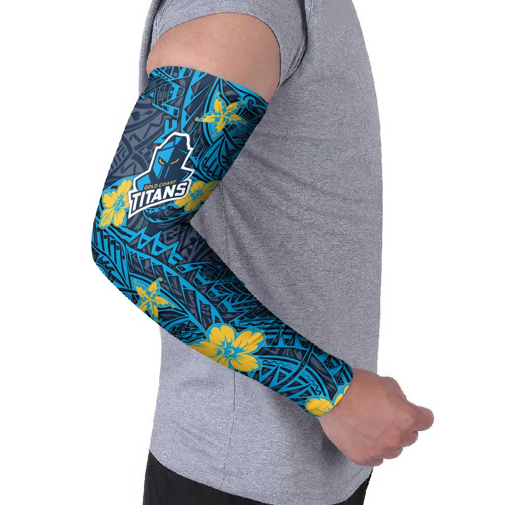 Personalised Gold Coast Titans Arm Sleeves Polynesian Tribal Pattern With Rugby Titan Mascot Art