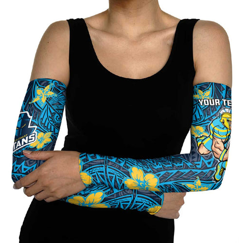 Personalised Gold Coast Titans Arm Sleeves Polynesian Tribal Pattern With Rugby Titan Mascot Art