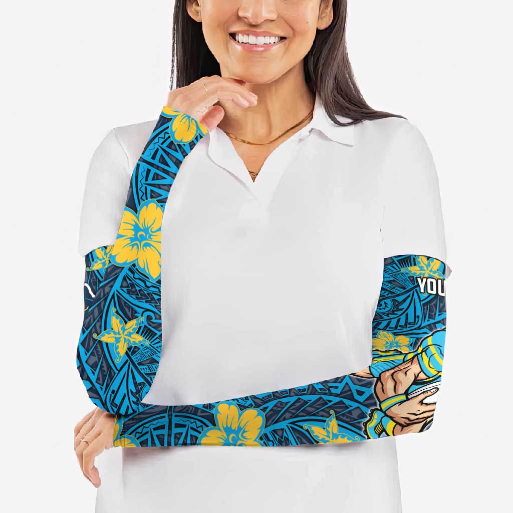 Personalised Gold Coast Titans Arm Sleeves Polynesian Tribal Pattern With Rugby Titan Mascot Art