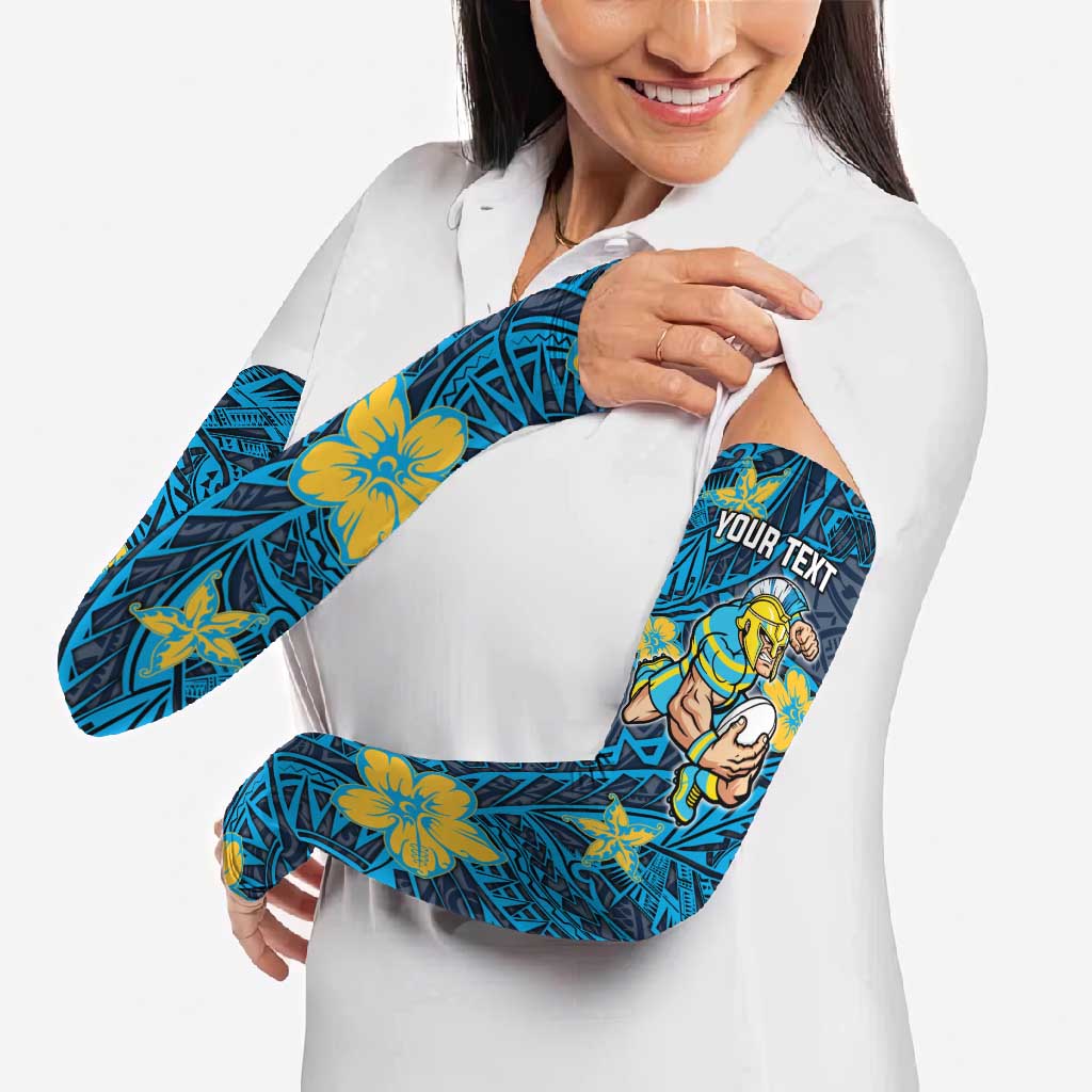 Personalised Gold Coast Titans Arm Sleeves Polynesian Tribal Pattern With Rugby Titan Mascot Art