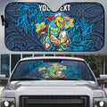 Personalised Gold Coast Titans Auto Sun Shade Polynesian Tribal Pattern With Rugby Titan Mascot Art