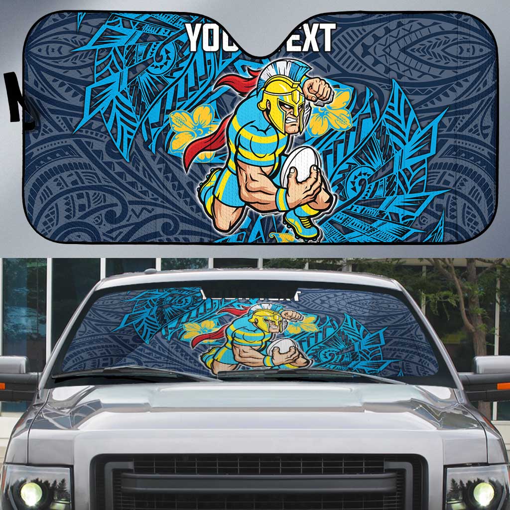 Personalised Gold Coast Titans Auto Sun Shade Polynesian Tribal Pattern With Rugby Titan Mascot Art