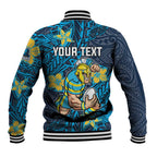 Personalised Gold Coast Titans Baseball Jacket Polynesian Tribal Pattern With Rugby Titan Mascot Art