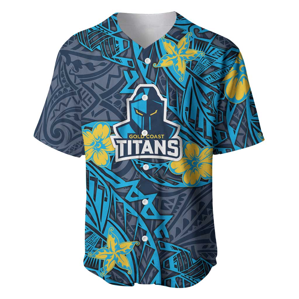 Personalised Gold Coast Titans Baseball Jersey Polynesian Tribal Pattern With Rugby Titan Mascot Art