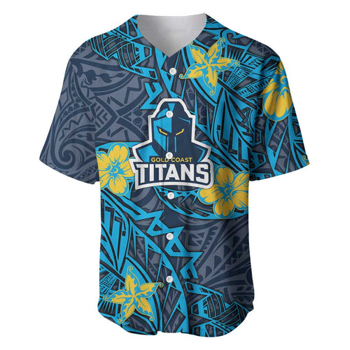 Personalised Gold Coast Titans Baseball Jersey Polynesian Tribal Pattern With Rugby Titan Mascot Art