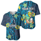 Personalised Gold Coast Titans Baseball Jersey Polynesian Tribal Pattern With Rugby Titan Mascot Art