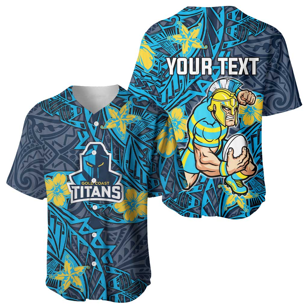 Personalised Gold Coast Titans Baseball Jersey Polynesian Tribal Pattern With Rugby Titan Mascot Art