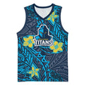 Personalised Gold Coast Titans Basketball Jersey Polynesian Tribal Pattern With Rugby Titan Mascot Art