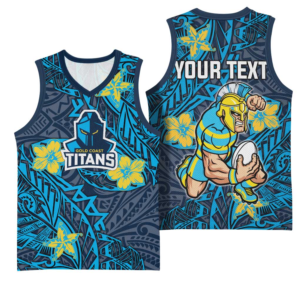 Personalised Gold Coast Titans Basketball Jersey Polynesian Tribal Pattern With Rugby Titan Mascot Art