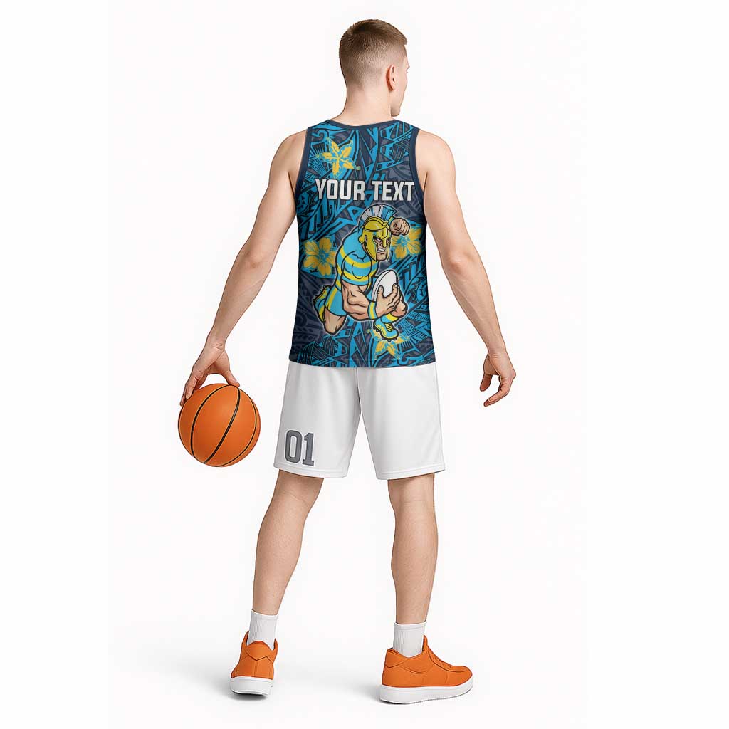 Personalised Gold Coast Titans Basketball Jersey Polynesian Tribal Pattern With Rugby Titan Mascot Art