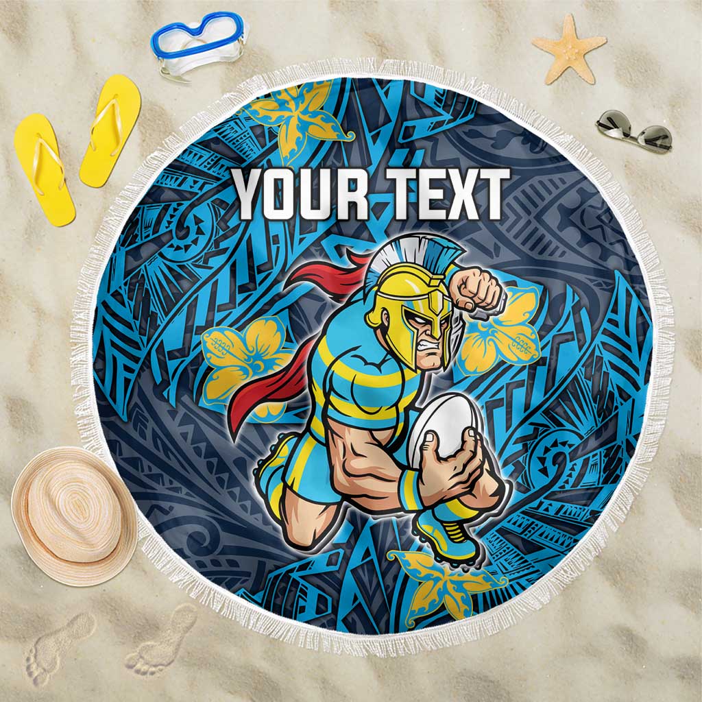 Personalised Gold Coast Titans Beach Blanket Polynesian Tribal Pattern With Rugby Titan Mascot Art
