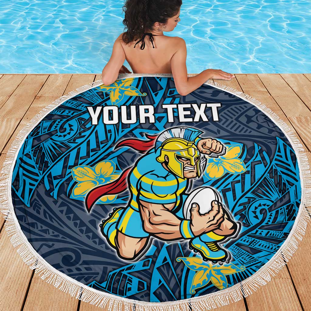 Personalised Gold Coast Titans Beach Blanket Polynesian Tribal Pattern With Rugby Titan Mascot Art