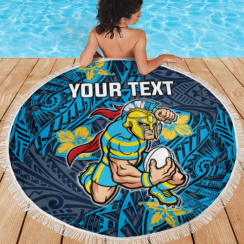 Personalised Gold Coast Titans Beach Blanket Polynesian Tribal Pattern With Rugby Titan Mascot Art
