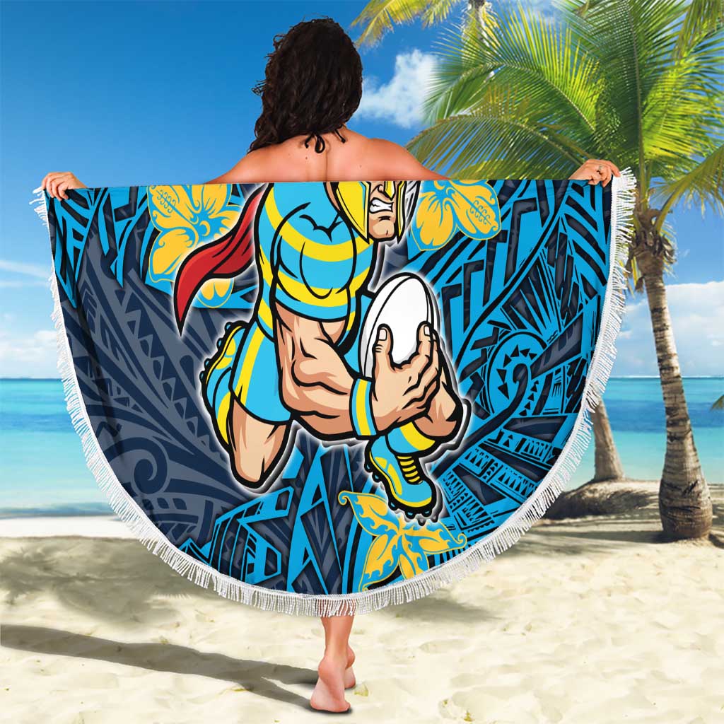 Personalised Gold Coast Titans Beach Blanket Polynesian Tribal Pattern With Rugby Titan Mascot Art