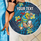 Personalised Gold Coast Titans Beach Blanket Polynesian Tribal Pattern With Rugby Titan Mascot Art
