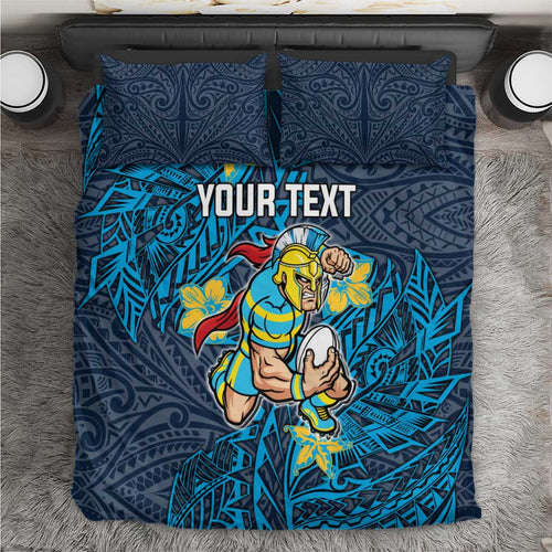 Personalised Gold Coast Titans Bedding Set Polynesian Tribal Pattern With Rugby Titan Mascot Art