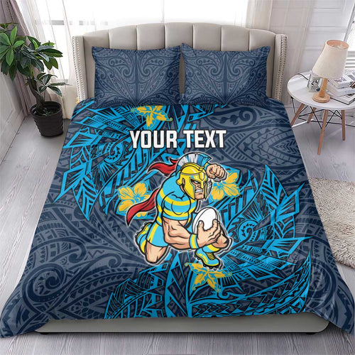 Personalised Gold Coast Titans Bedding Set Polynesian Tribal Pattern With Rugby Titan Mascot Art