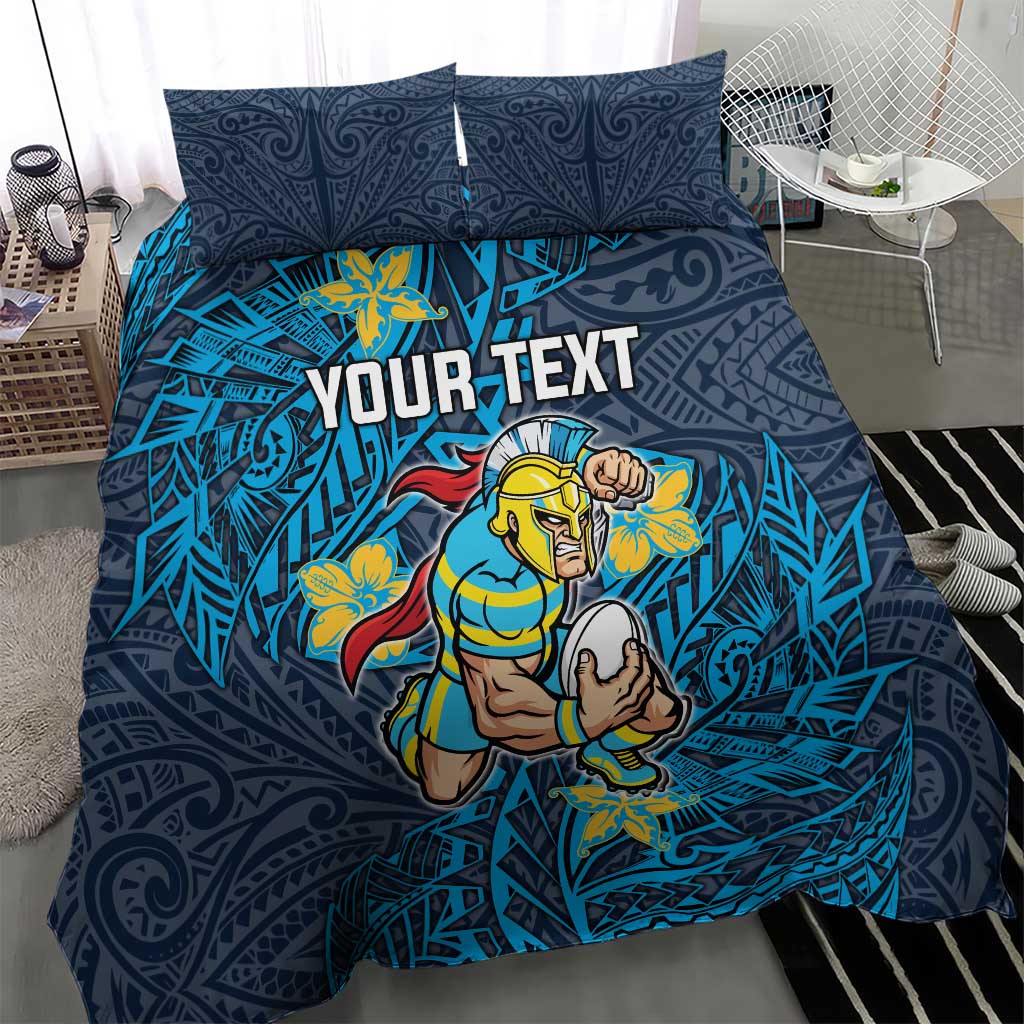 Personalised Gold Coast Titans Bedding Set Polynesian Tribal Pattern With Rugby Titan Mascot Art