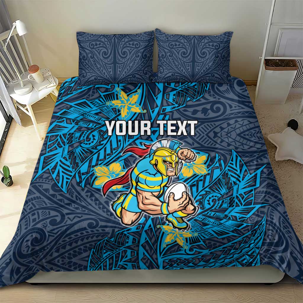 Personalised Gold Coast Titans Bedding Set Polynesian Tribal Pattern With Rugby Titan Mascot Art