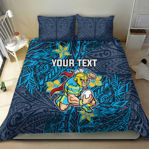 Personalised Gold Coast Titans Bedding Set Polynesian Tribal Pattern With Rugby Titan Mascot Art