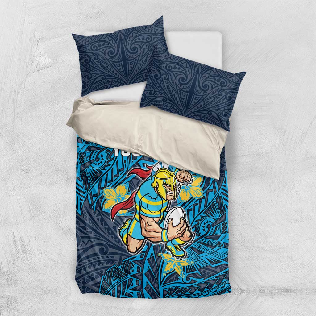 Personalised Gold Coast Titans Bedding Set Polynesian Tribal Pattern With Rugby Titan Mascot Art