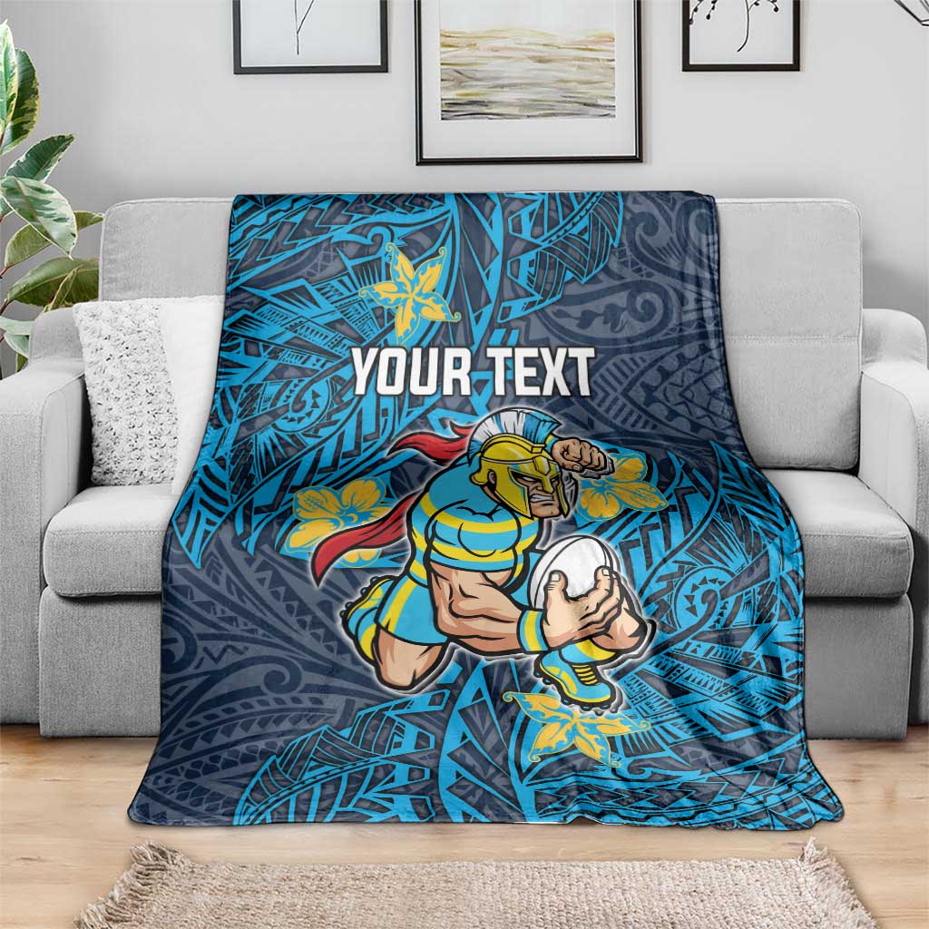 Personalised Gold Coast Titans Blanket Polynesian Tribal Pattern With Rugby Titan Mascot Art