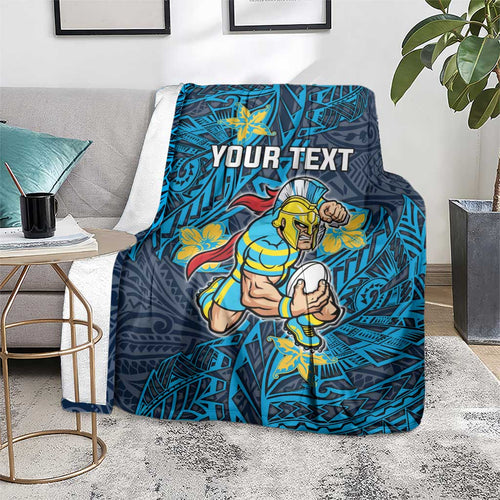 Personalised Gold Coast Titans Blanket Polynesian Tribal Pattern With Rugby Titan Mascot Art