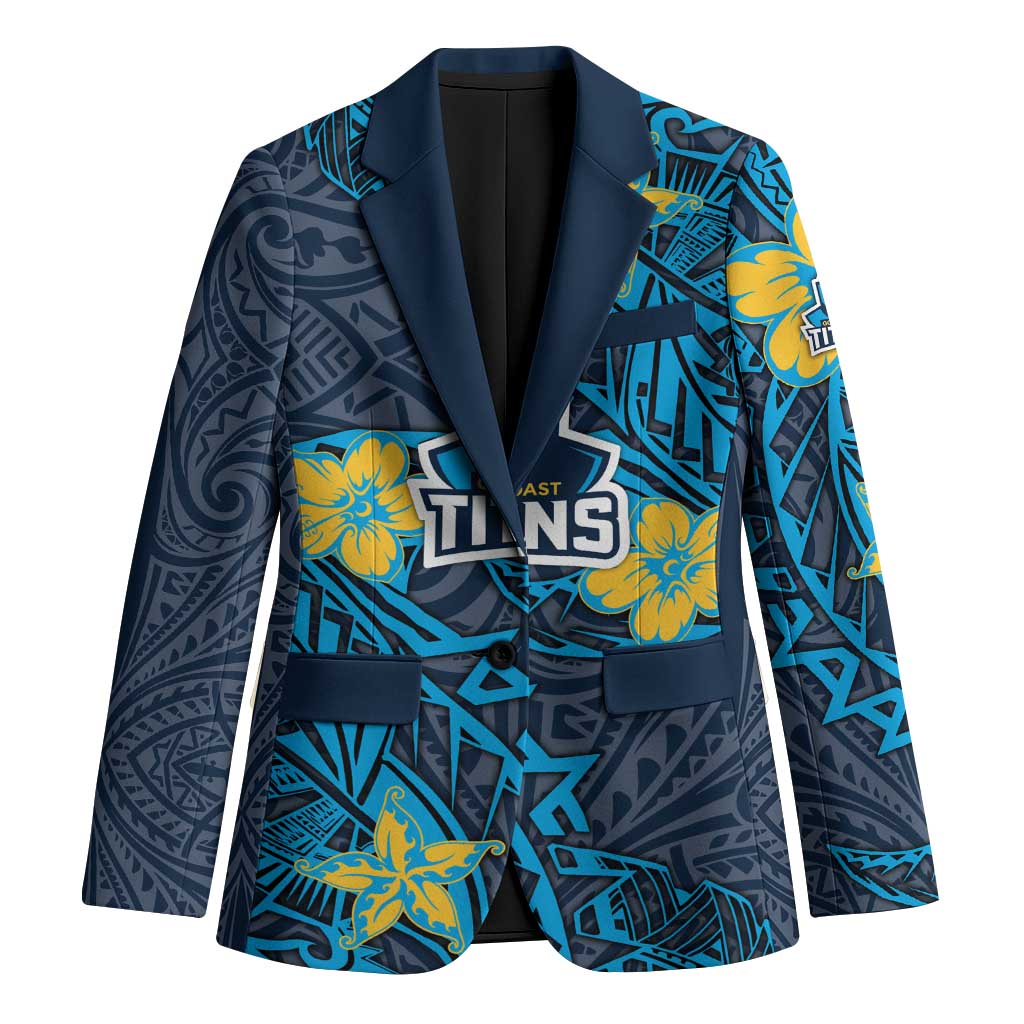 Personalised Gold Coast Titans Blazer Polynesian Tribal Pattern With Rugby Titan Mascot Art