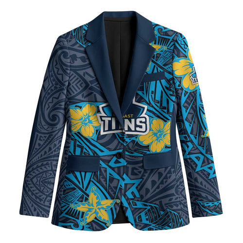 Personalised Gold Coast Titans Blazer Polynesian Tribal Pattern With Rugby Titan Mascot Art