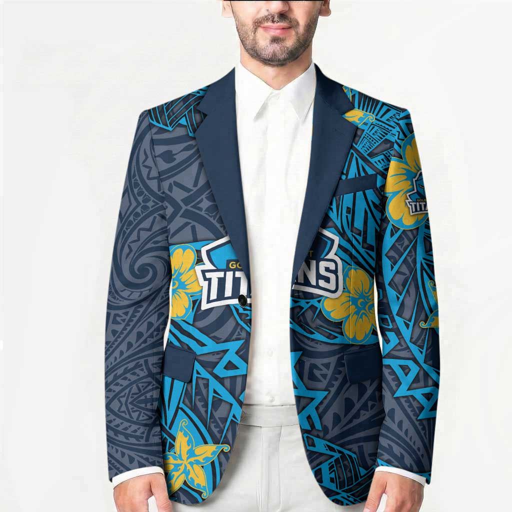 Personalised Gold Coast Titans Blazer Polynesian Tribal Pattern With Rugby Titan Mascot Art