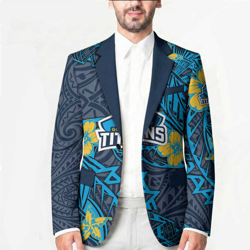 Personalised Gold Coast Titans Blazer Polynesian Tribal Pattern With Rugby Titan Mascot Art