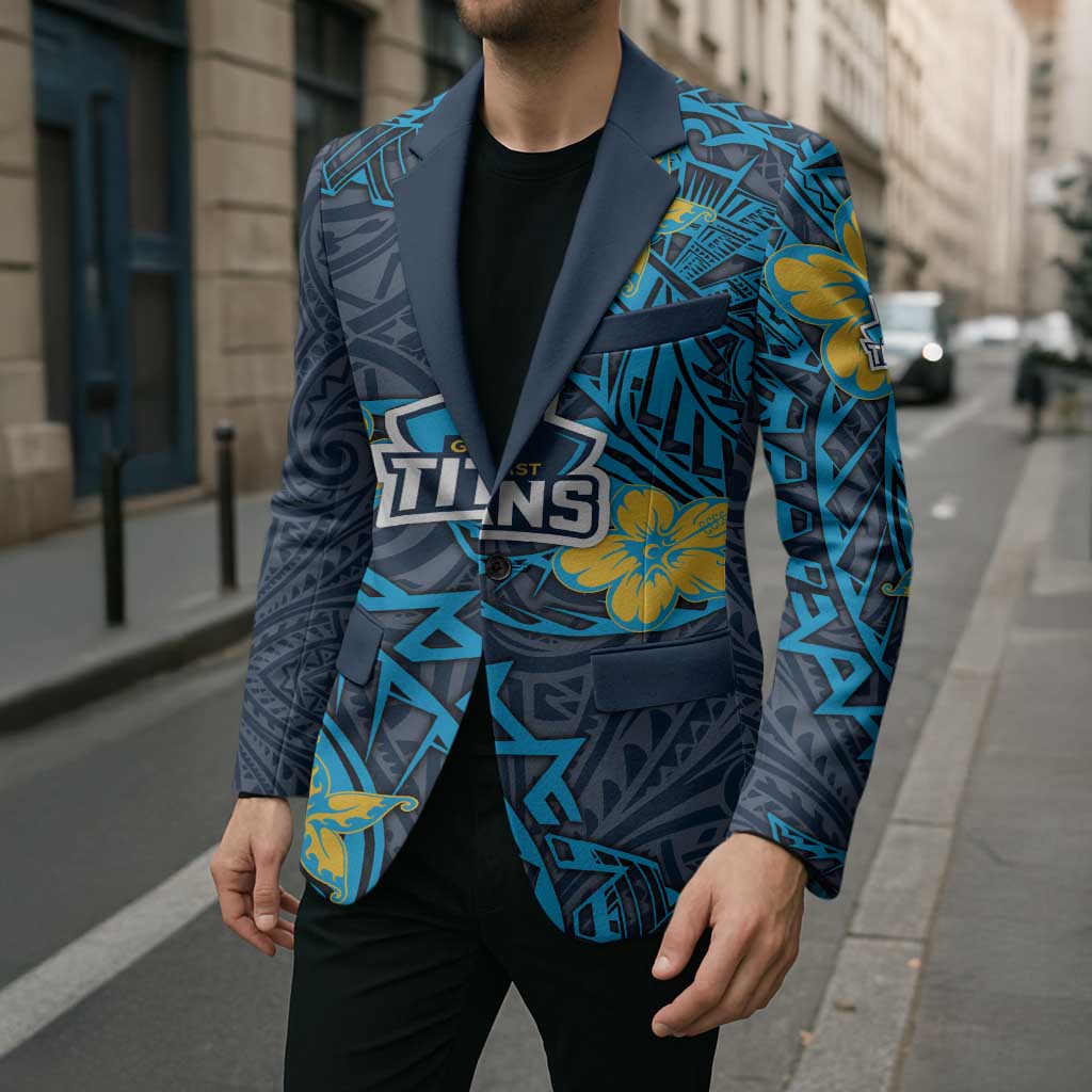 Personalised Gold Coast Titans Blazer Polynesian Tribal Pattern With Rugby Titan Mascot Art
