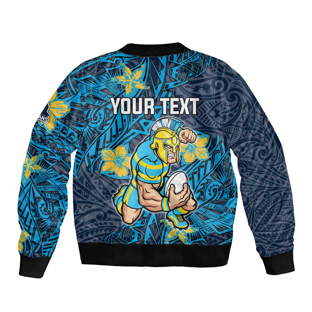 Personalised Gold Coast Titans Bomber Jacket Polynesian Tribal Pattern With Rugby Titan Mascot Art