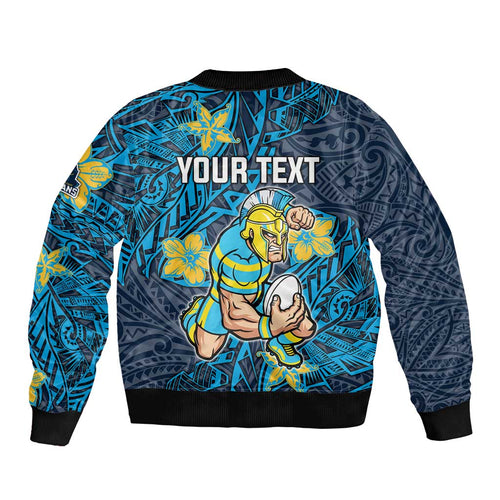 Personalised Gold Coast Titans Bomber Jacket Polynesian Tribal Pattern With Rugby Titan Mascot Art