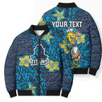 Personalised Gold Coast Titans Bomber Puffer Jacket Polynesian Tribal Pattern With Rugby Titan Mascot Art