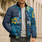 Personalised Gold Coast Titans Bomber Puffer Jacket Polynesian Tribal Pattern With Rugby Titan Mascot Art