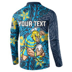 Personalised Gold Coast Titans Button Sweatshirt Polynesian Tribal Pattern With Rugby Titan Mascot Art