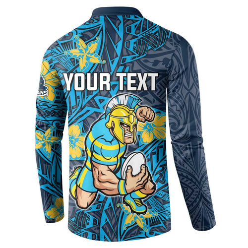 Personalised Gold Coast Titans Button Sweatshirt Polynesian Tribal Pattern With Rugby Titan Mascot Art