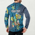 Personalised Gold Coast Titans Button Sweatshirt Polynesian Tribal Pattern With Rugby Titan Mascot Art