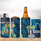 Personalised Gold Coast Titans 4 in 1 Can Cooler Tumbler Polynesian Tribal Pattern With Rugby Titan Mascot Art