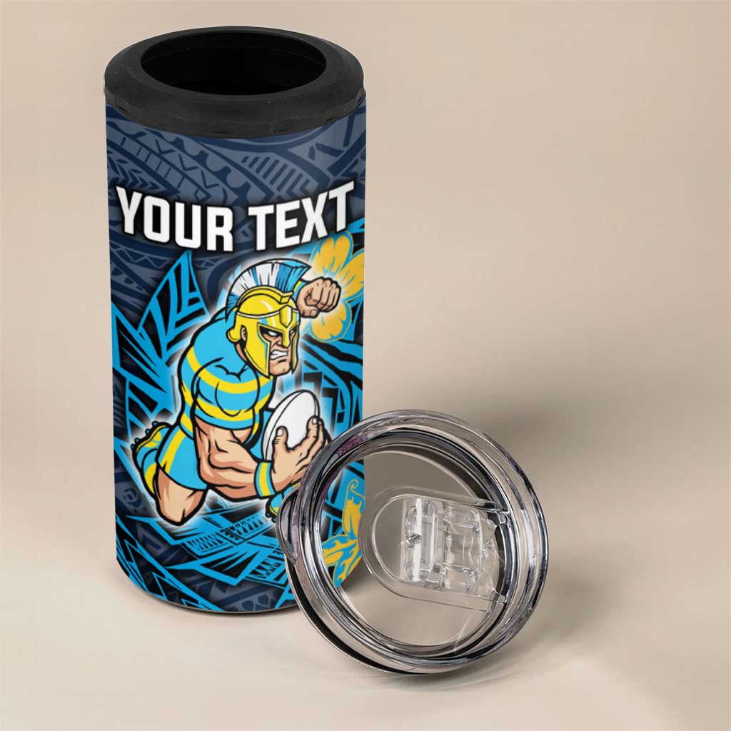 Personalised Gold Coast Titans 4 in 1 Can Cooler Tumbler Polynesian Tribal Pattern With Rugby Titan Mascot Art