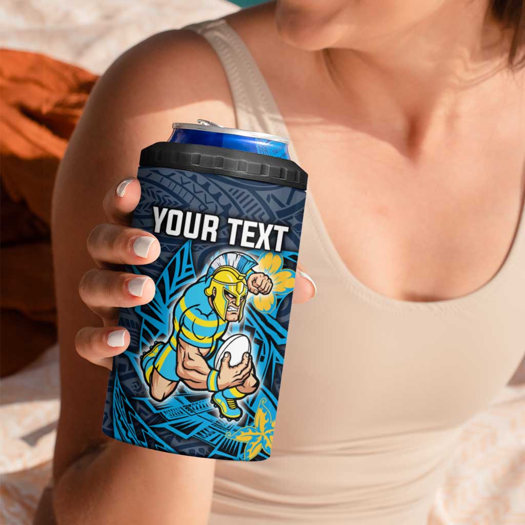 Personalised Gold Coast Titans 4 in 1 Can Cooler Tumbler Polynesian Tribal Pattern With Rugby Titan Mascot Art