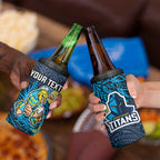 Personalised Gold Coast Titans 4 in 1 Can Cooler Tumbler Polynesian Tribal Pattern With Rugby Titan Mascot Art