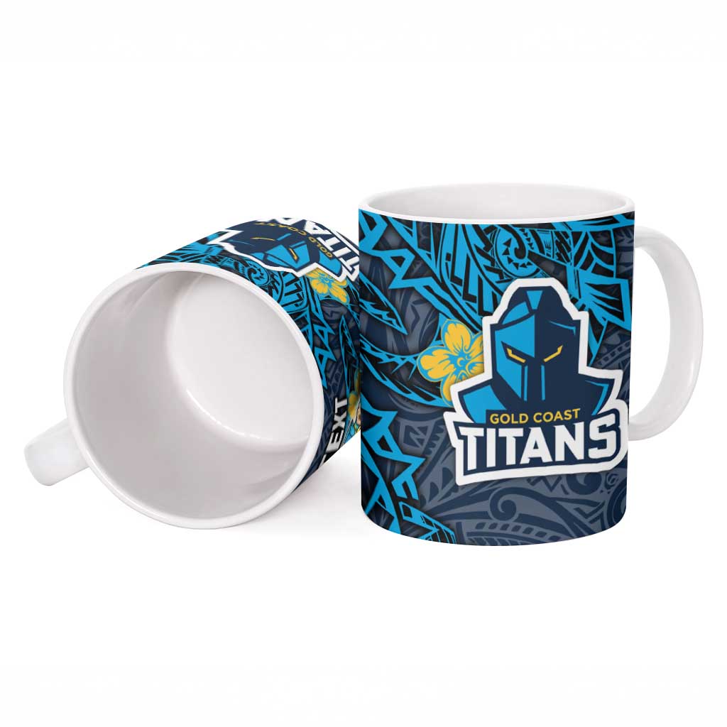 Personalised Gold Coast Titans Ceramic Mug Polynesian Tribal Pattern With Rugby Titan Mascot Art