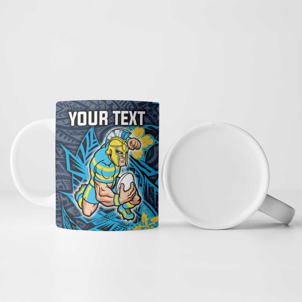 Personalised Gold Coast Titans Ceramic Mug Polynesian Tribal Pattern With Rugby Titan Mascot Art