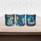 Personalised Gold Coast Titans Ceramic Mug Polynesian Tribal Pattern With Rugby Titan Mascot Art