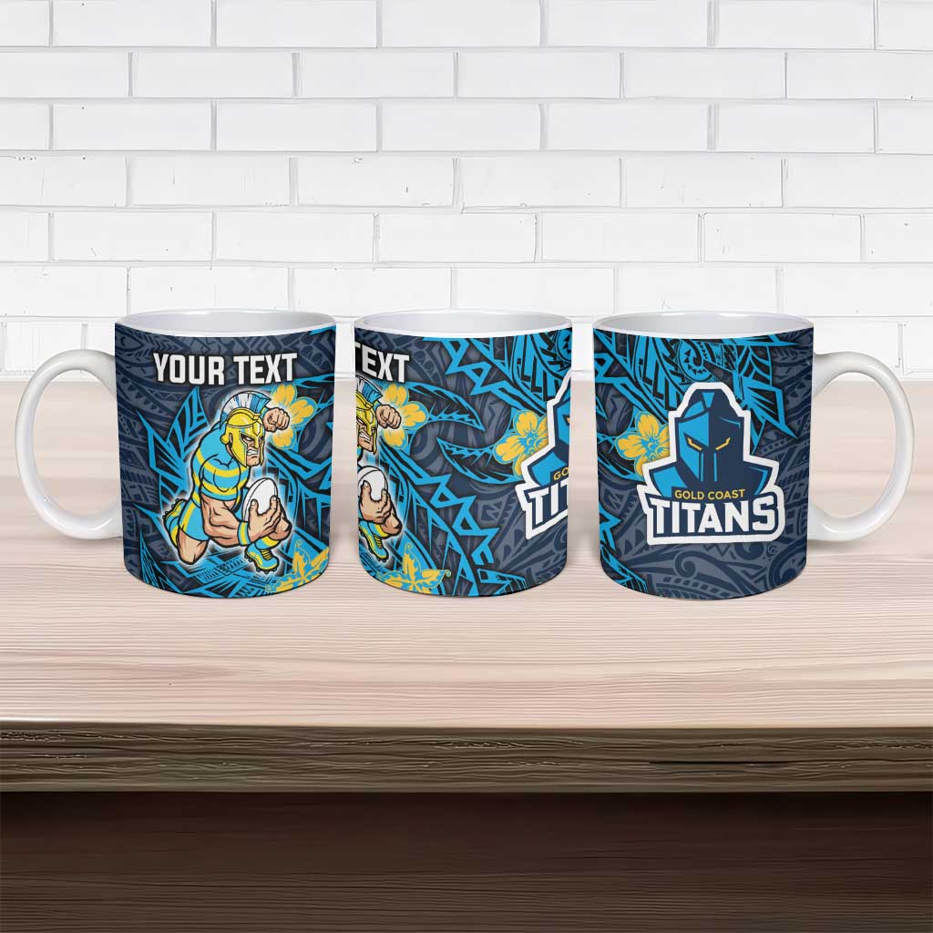Personalised Gold Coast Titans Ceramic Mug Polynesian Tribal Pattern With Rugby Titan Mascot Art