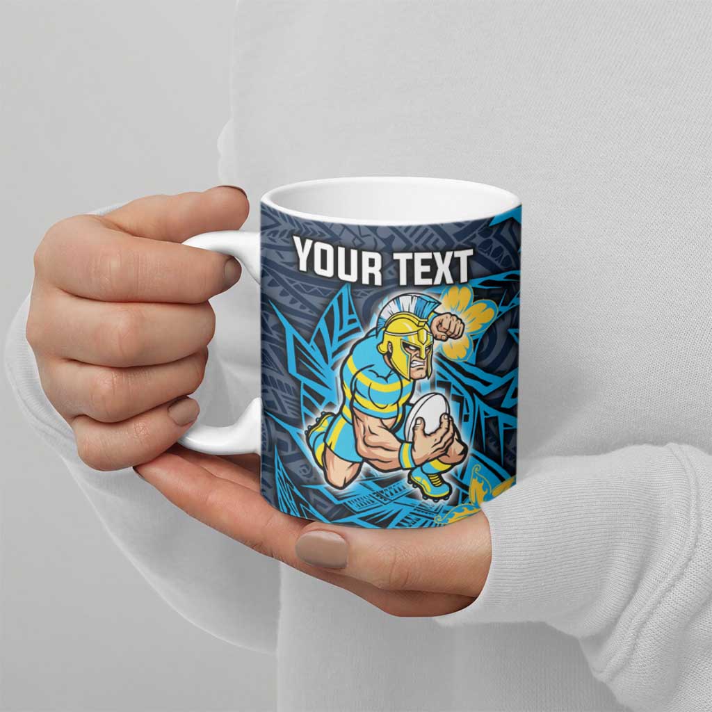 Personalised Gold Coast Titans Ceramic Mug Polynesian Tribal Pattern With Rugby Titan Mascot Art