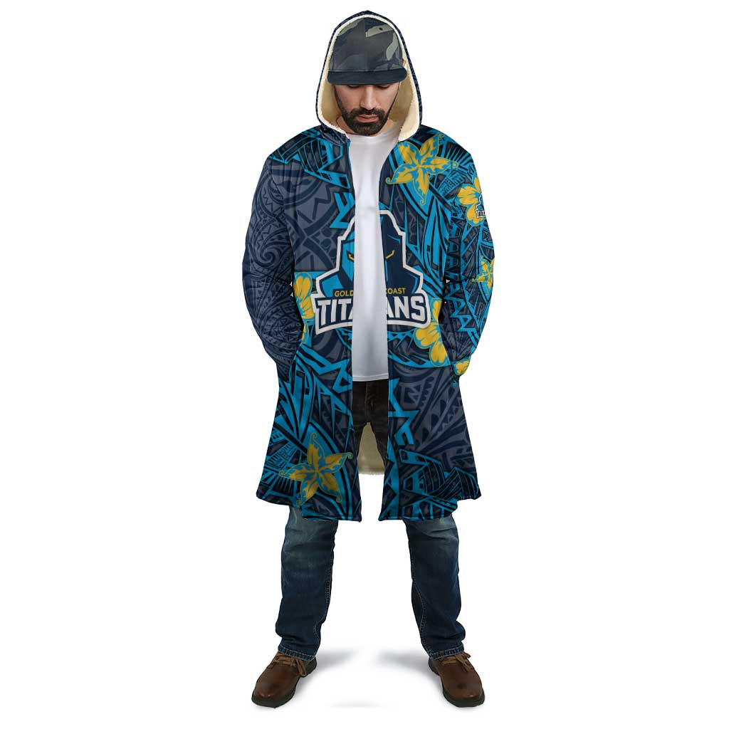 Personalised Gold Coast Titans Cloak Polynesian Tribal Pattern With Rugby Titan Mascot Art