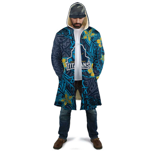 Personalised Gold Coast Titans Cloak Polynesian Tribal Pattern With Rugby Titan Mascot Art